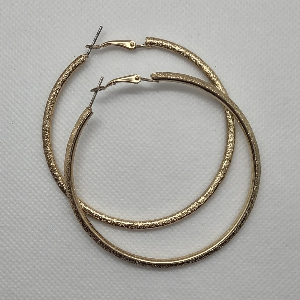 Textured Pierced Gold Hoop‎ Earrings